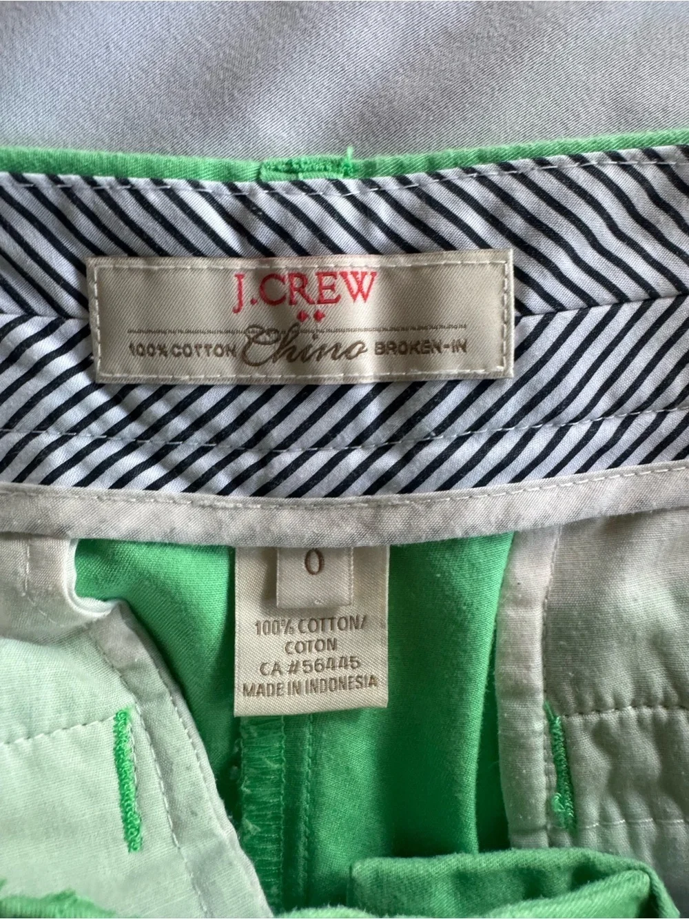 J.Crew Chino Broken-In Shorts Size 0 Mint Green Cotton Casual Preppy
